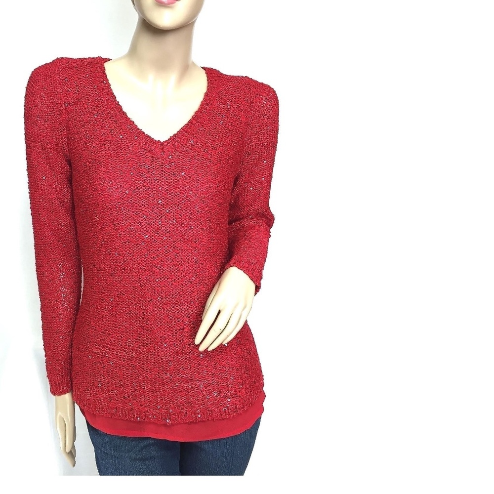 Apt. 9 Women's Sequined Red Holiday Sweater PM PL